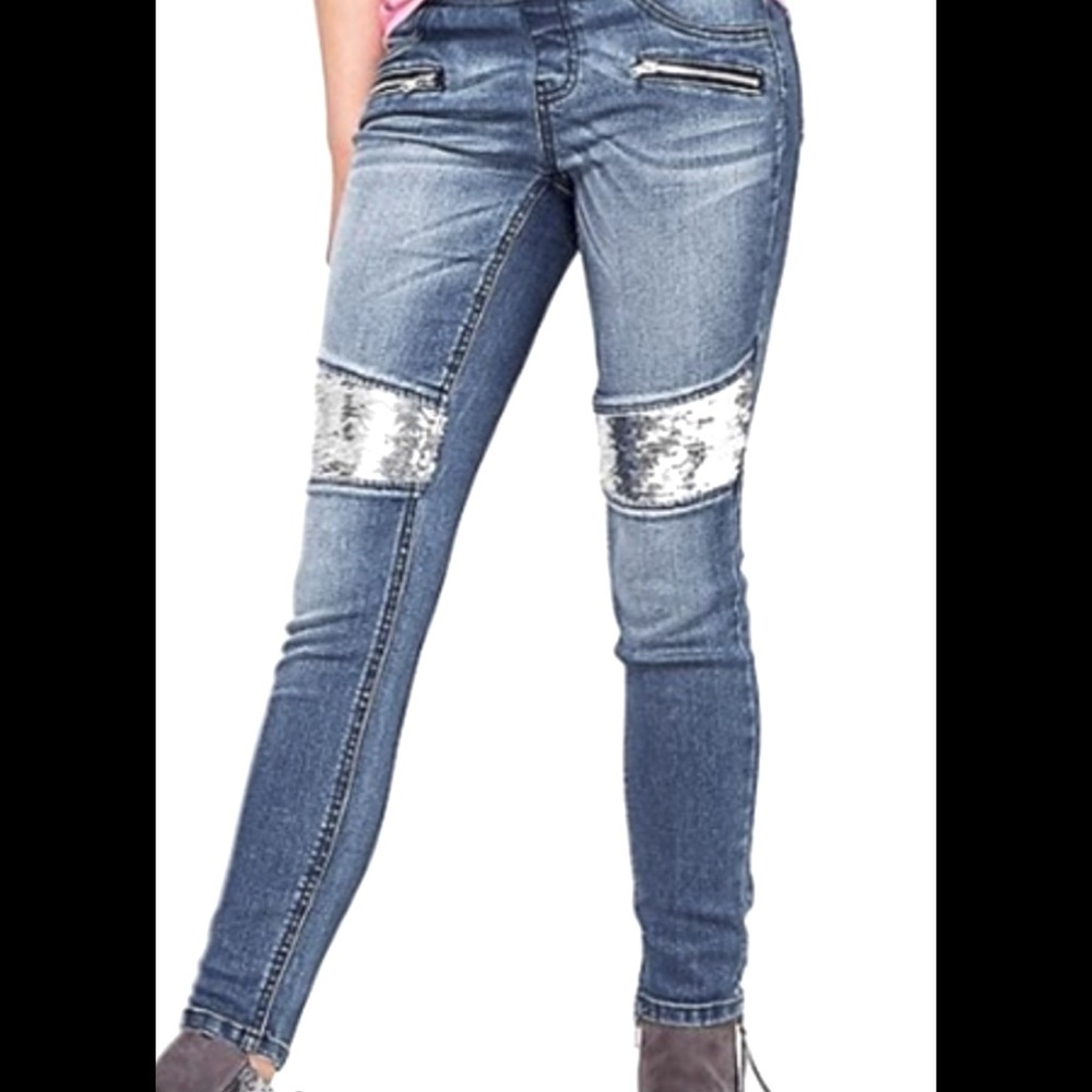 Justice Girls size 12 brand new sequin flip pull on jeans.